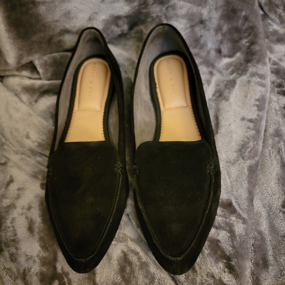 Suede Kelly & Katie Loafers Womens 8.5 Black Excellent Pointed Toe Flats